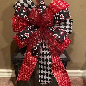Valentine’s Day Bow, Heart Bow, Valentine’s  Day Wreath Bow, Valentine’s Day Lantern Bow, Chevron Valentine’s Day Bow