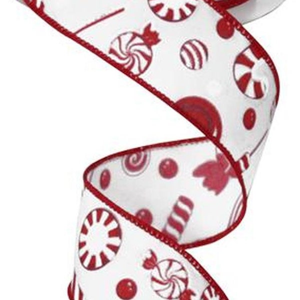 Christmas Ribbon, Candy Cane Ribbon, Peppermint Ribbon, Wired Ribbon, 10 Yard Roll, 1.5" Wired Edge Ribbon, RG1863W7