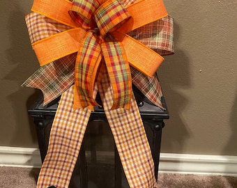 Fall Bow, Thanksgiving Bow, Orange Bow, Plaid Bow, Fall Wreath Bow, Fall Lantern Bow, Thanksgiving Wreath Bow, Door Hanger Bow