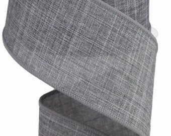 Gray Ribbon, Burlap Ribbon, Royal Burlap Ribbon, 2.5" Wired Ribbon, 10 Yard Roll, RG1279NJ