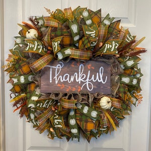 Fall Wreath, Pumpkin Wreath. Thankful Wreath, Thanksgiving Wreath, front door wreath, Fall Front Door Wreath, Autumn Wreath, Floral Wreath