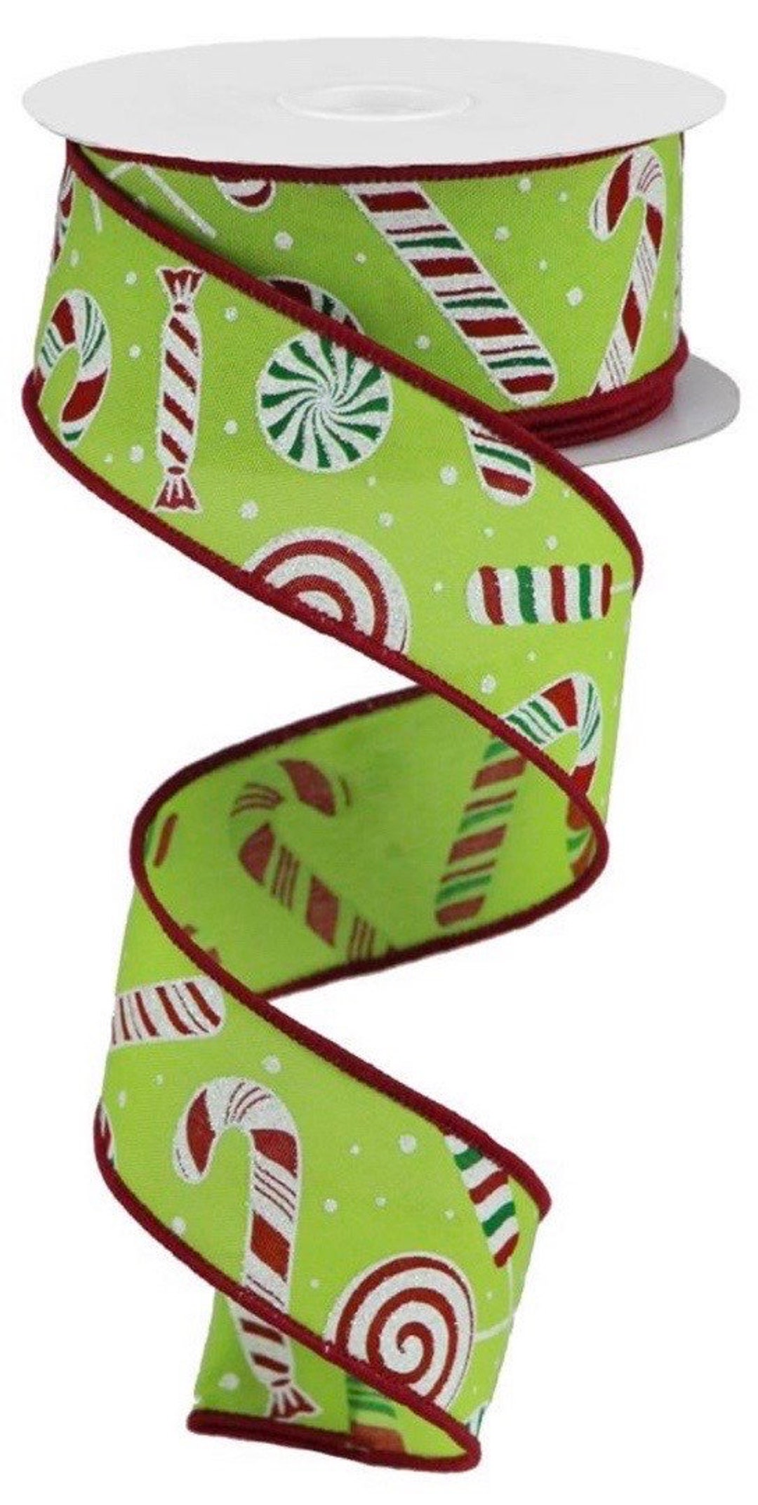 Christmas Ribbon, Christmas Candy Ribbon, Peppermint Ribbon, Green