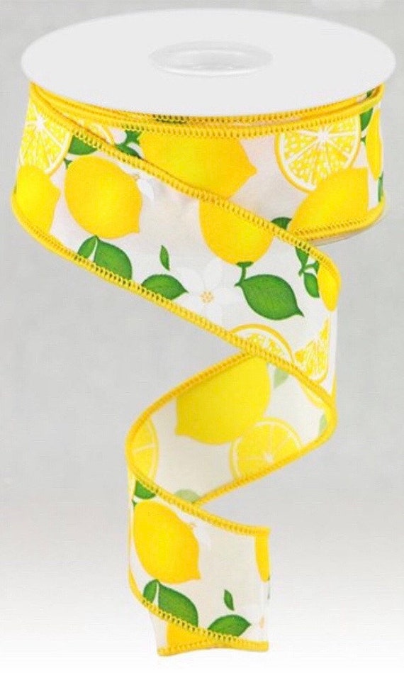 Lemon Ribbon, Fruit Ribbon, Spring Ribbon, Summer Ribbon, 1.5 Ribbon, 10  yard roll Ribbon, Wreath Ribbon, Yellow Ribbon, Bow Ribbon