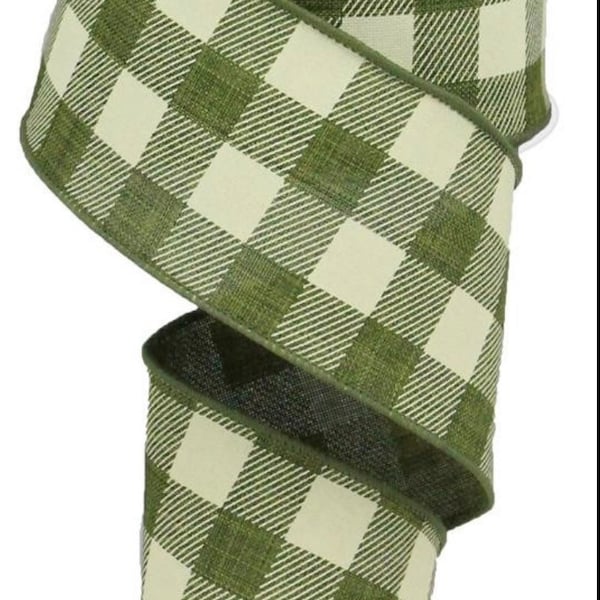 Green Plaid Ribbon, Moss Green Ribbon, Buffalo Check Ribbon, Royal Burlap Ribbon, Wired Ribbon, 2 1/2", 10 Yard Roll, RG01800TW