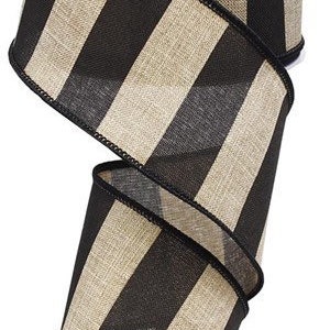 May include: Black and beige striped ribbon with a wired edge. The ribbon is 2.5 inches wide and is perfect for crafting and decorating.