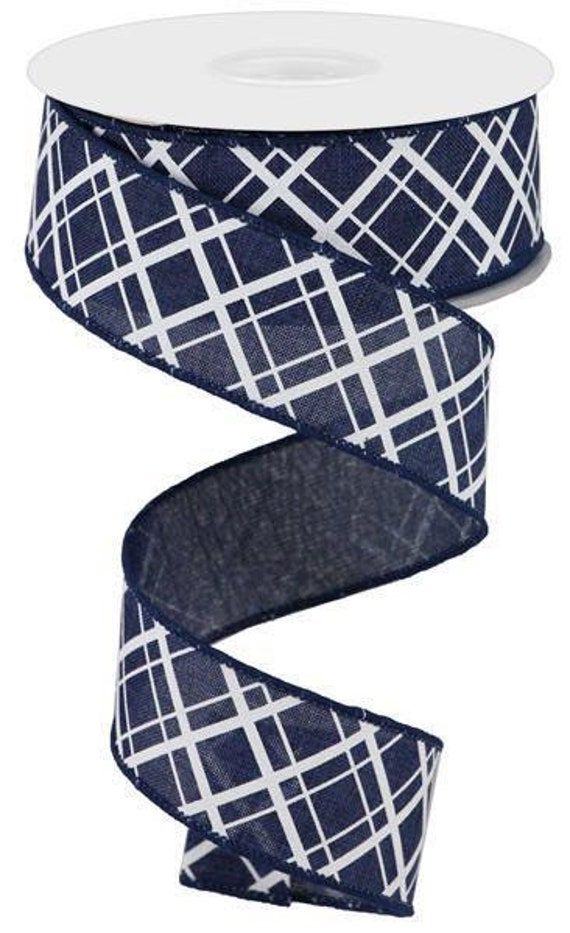 Blue Ribbon, Navy Blue Ribbon, Navy Blue Plaid Ribbon, Blue Plaid Ribbon,  1.5 Wired Ribbon, 10 Yard Roll, RGA150519