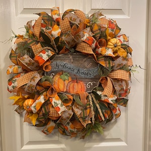 Fall Wreath, Welcome Wreath, Pumpkin Wreath. Thanksgiving Wreath, Fall Door Wreath, Autumn Wreath, Fall Pumpkin Wreath, front door wreath