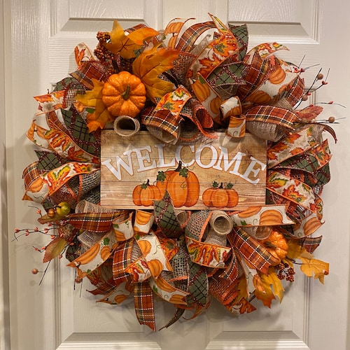 Fall Wreath Pumpkin Wreath. Welcome Wreath Thanksgiving - Etsy