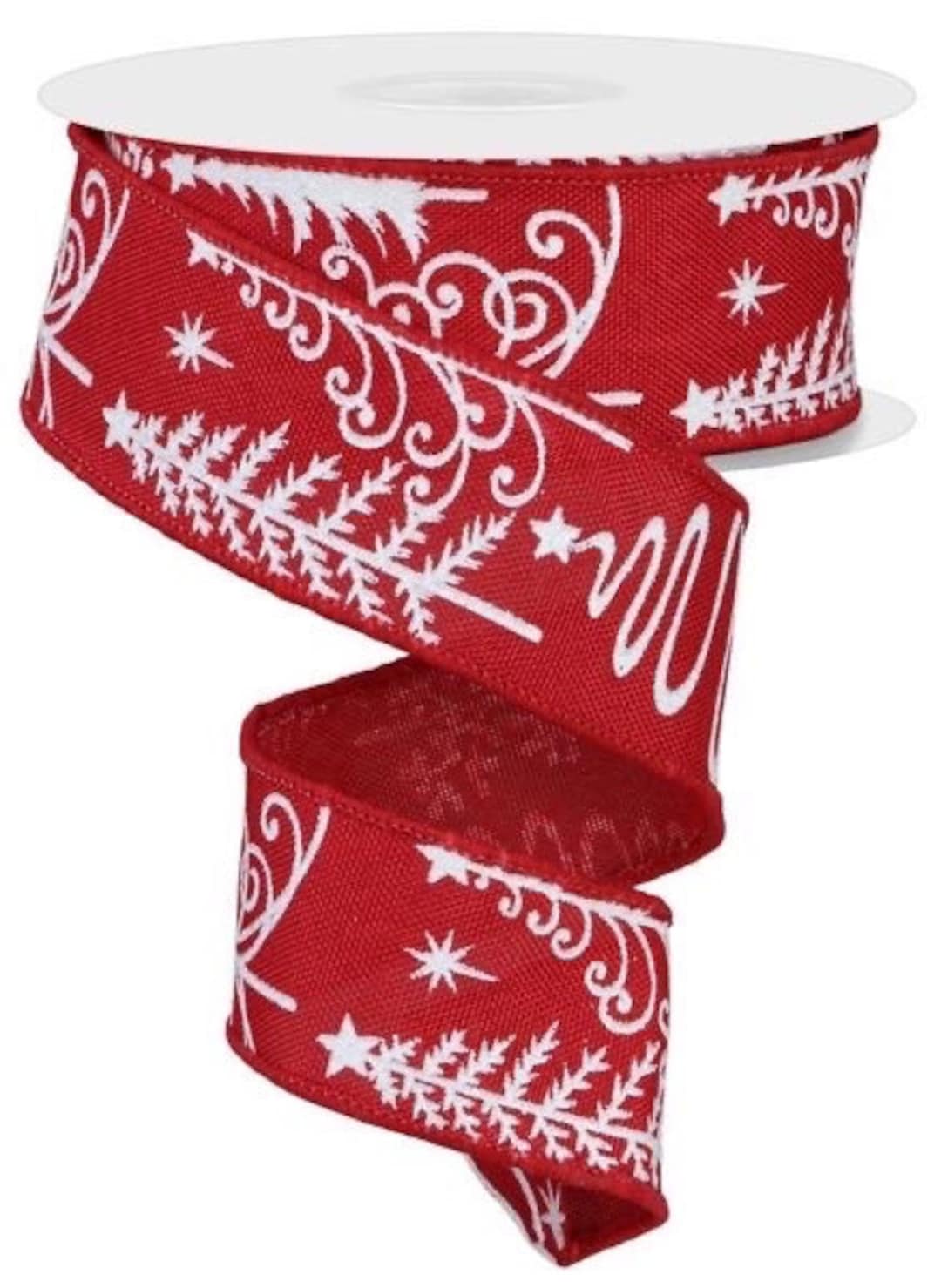 Christmas Ribbon, Christmas Tree Ribbon, Red Christmas Tree Ribbon, 1.5
