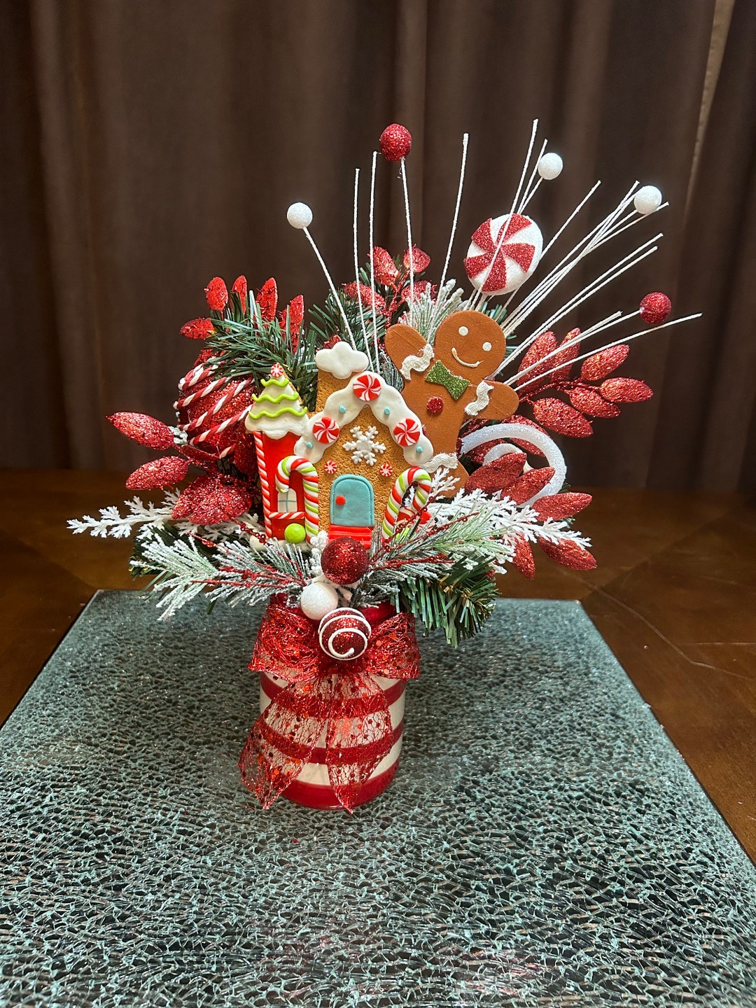 Christmas Centerpiece, Candy Cane Centerpiece, Gingerbread House