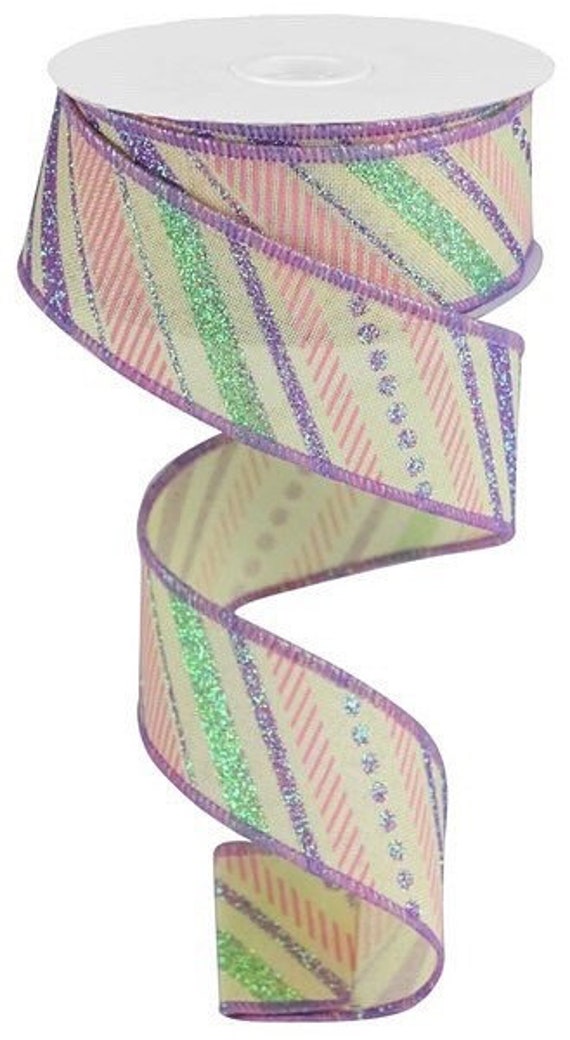 2 1/2 Glitter Happy Easter Wired Ribbon: Pale Pink - 1 Yard