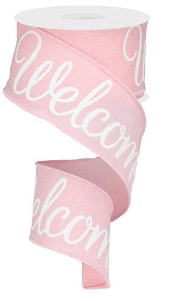 Pink Ribbon, Welcome Ribbon, Pink Royal Burlap Ribbon, Wired Ribbon, 2 1/2  Wired Ribbon, 10 Yard Roll