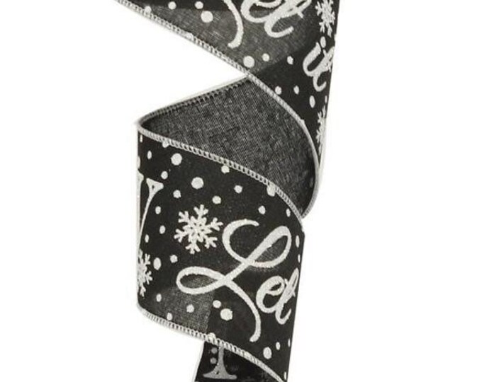 Christmas Ribbon, Let It Snow Ribbon, Snowflake Ribbon, Black Ribbon, 2 ...