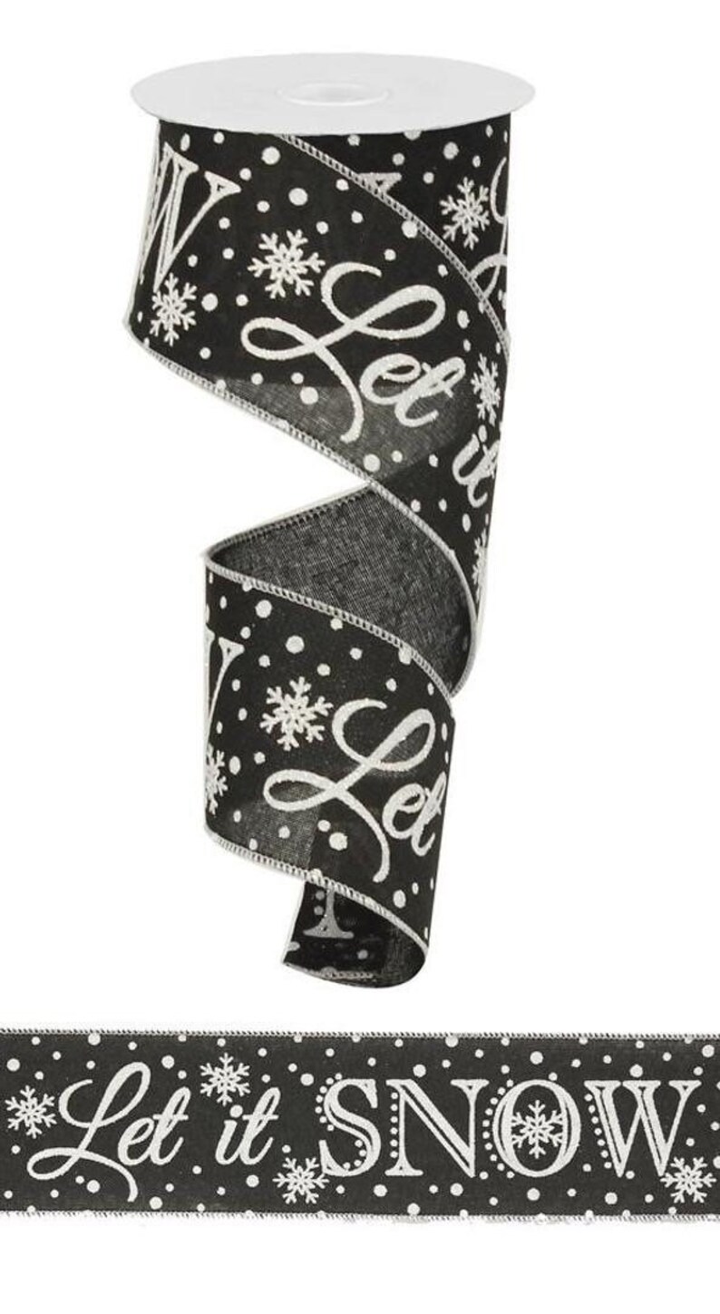Christmas Ribbon Let It Snow Ribbon Snowflake Ribbon Black | Etsy
