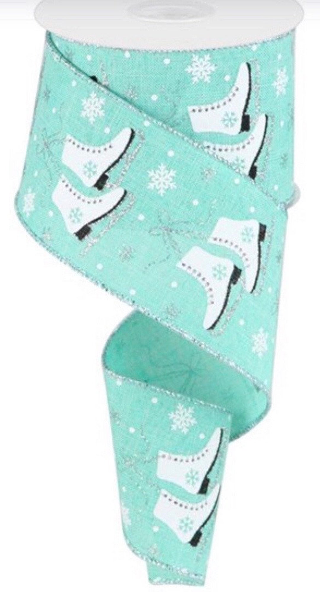 Ice Crunch Ribbon Christmas Ribbon, Ice Skate Ribbon, Mint Green Ribbon, Glitter ...