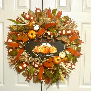 Fall Wreath, Welcome Wreath, Pumpkin Wreath, Thanksgiving Wreath, Fall Welcome Wreath, Wreath, Fall Front Door Wreath, Front Door Wreath
