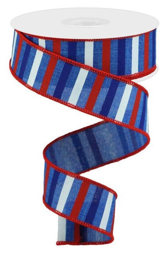 Patriotic Ribbon Red White Blue Stripe Ribbon Stripe Ribbon Etsy