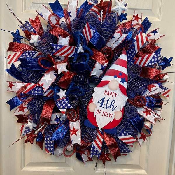 Patriotic Wreath, Happy 4th of July, Gnome 4th of July Wreath. door wreath, 4th of July wreath, 4th of July wreath for front door