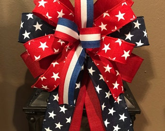 Patriotic Bow, 4th of July Bow, Stars and Stripes Bow, Wreath Bow, Lantern Bow, Patriotic Wreath Bow, Basket Bow
