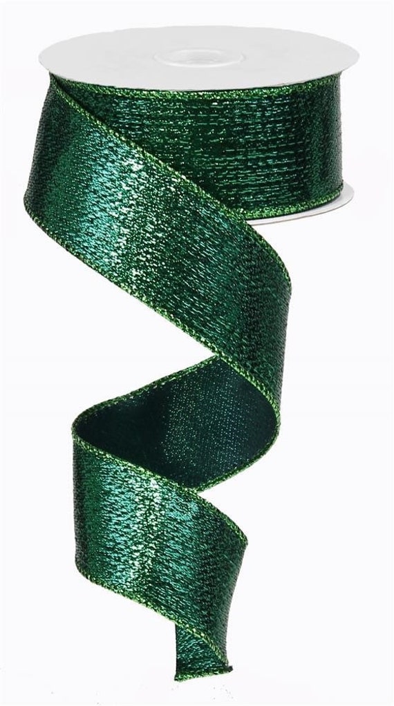 Green Ribbon, Green Metallic Ribbon, Emerald Green Ribbon, Mardi Gras  Ribbon, Christmas Ribbon, 1 1/2 Wired Ribbon, 10 Yard Roll