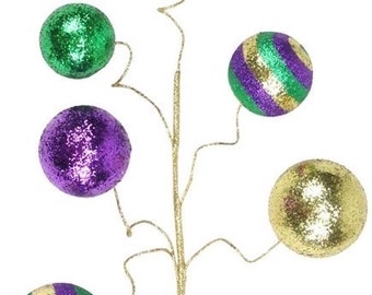 Mardi Gras Ball Pick, Glitter Ball Spray, Mardi Gras Embellishment, Wreath Embellishment, Wreath Enhancements, Mardi Gras Decor