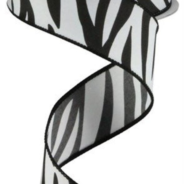 Zebra Ribbon, Zebra Stripe Ribbon, Animal Print Ribbon, Black Ribbon, White Ribbon, Farmhouse Ribbon, Wired Ribbon, 1 1/2", 10 Yard Roll