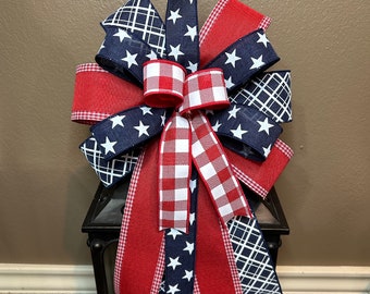 Patriotic Bow, 4th of July Bow, Stars and Stripes Bow, Wreath Bow, Lantern Bow, Patriotic Wreath Bow, Basket Bow