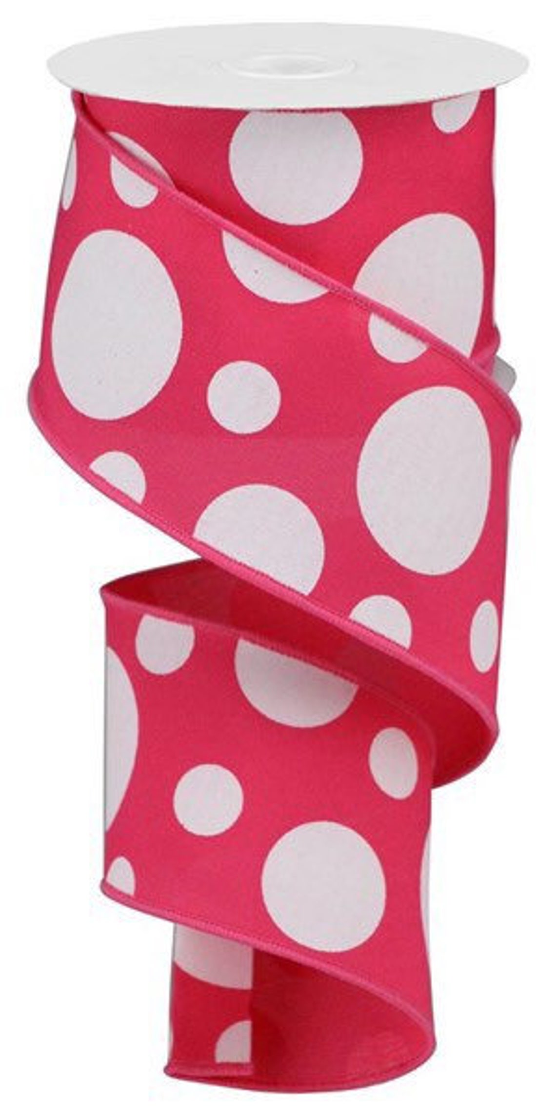 Pink Ribbon Pink Polka Dot Ribbon Wired Ribbon 2 1/2 Etsy