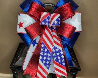 Patriotic Bow, Flag Bow, USA Bow, 4th of July Bow, Stars and Stripes Bow,  Bow, Red White and Blue Bow, Lantern Bow, Wreath Bow, Basket Bow