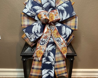 Fall Bow, Thanksgiving Bow, Pumpkin Bow, Orange Bow, Blue Fall Wreath Bow, Fall Lantern Bow, Thanksgiving Wreath Bow, Door Hanger Bow