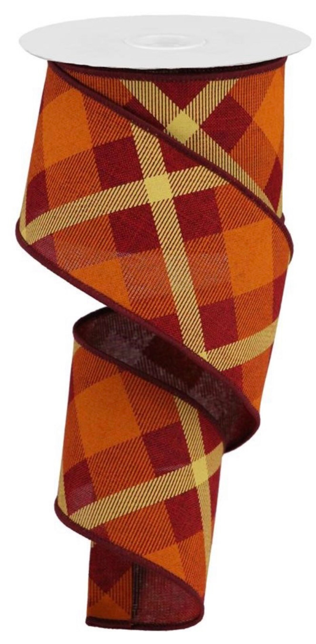 Fall Ribbon Orange Plaid Ribbon Red Plaid Ribbon Fall Plaid Etsy
