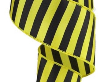 Yellow Ribbon, Stripe Ribbon, Black Ribbon, Wired Ribbon, 2 1/2" Wired Ribbon, 10 Yard Roll