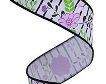 Purple Ribbon, Spring Ribbon, Floral Ribbon, Spring Floral Ribbon, Burlap Ribbon, 1.5" Wired Ribbon, 10 Yard Roll, RGA175513