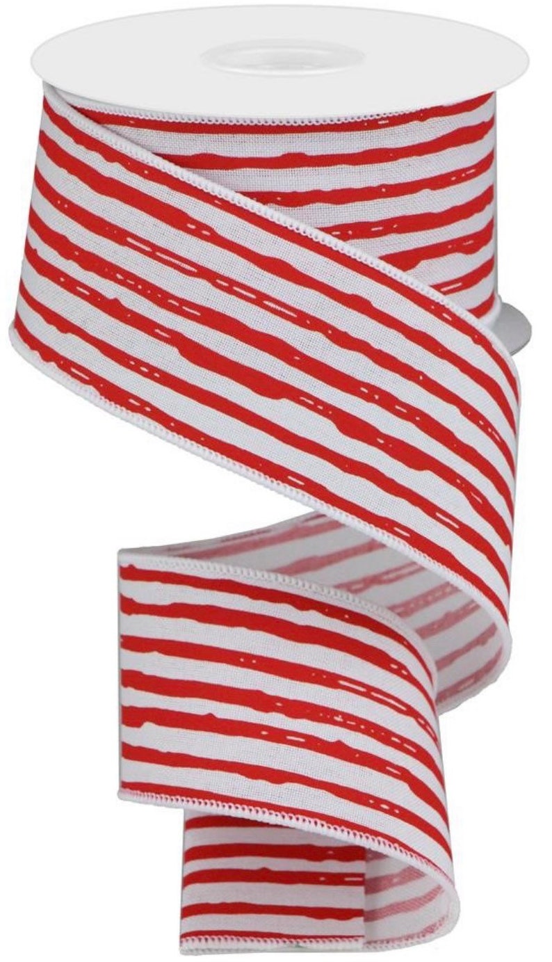 Red Ribbon Red and White Stripe Ribbon Wired Ribbon 2 - Etsy