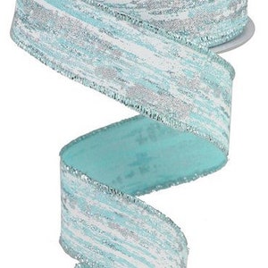 Christmas Ribbon, Silver Glitter Ribbon, Blue Glitter Ribbon, Metallic Streaks Ribbon, 1.5 Wire Edge Ribbon, 10 Yard Roll, RGA1917H1