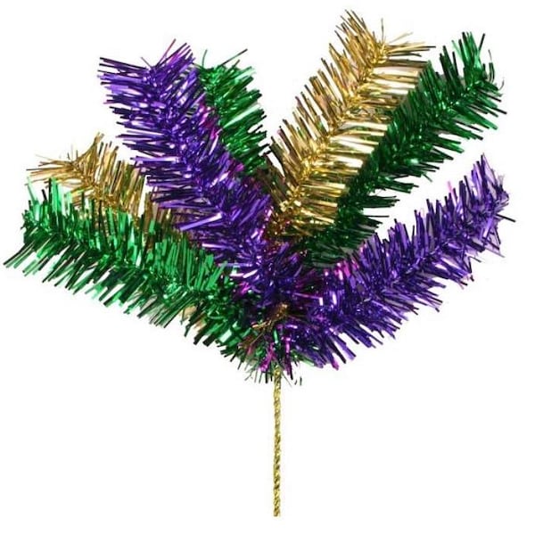 Mardi Gras Tinsel Pick, Mardi Gras Tinsel Spray, Mardi Gras Wreath Embellishment, Mardi Gras Wreath Enhancement, Mardi Gras Decor