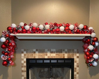 Christmas Garland, Christmas Swag, Candy Cane Garland, Pine Christmas Swag, Mantle Garland, Mantle Swag, Christmas Table Runner
