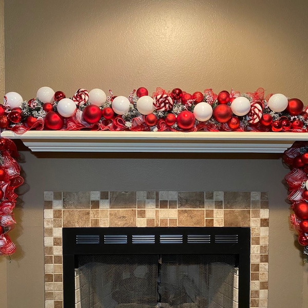 Christmas Garland, Christmas Swag, Candy Cane Garland, Pine Christmas Swag, Mantle Garland, Mantle Swag, Christmas Table Runner