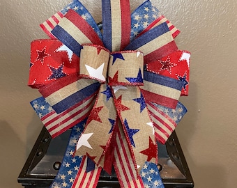 Patriotic Bow, Flag Bow, USA Bow, 4th of July Bow, Stars and Stripes Bow,  Bow, Red White and Blue Bow, Lantern Bow, Wreath Bow, Basket Bow