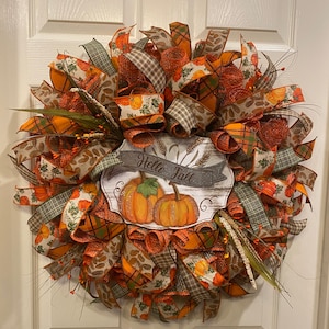 Fall Wreath, Welcome Wreath, Hello Fall Wreath, Pumpkin Wreath. Thanksgiving Wreath, front door wreath