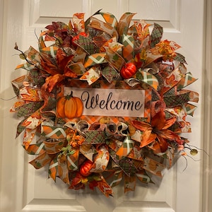 Fall Wreath, Welcome Wreath, Pumpkin Wreath. Thanksgiving Wreath, front door wreath