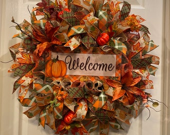 Fall Wreath, Welcome Wreath, Pumpkin Wreath. Thanksgiving Wreath, front door wreath
