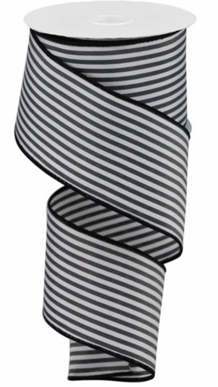 Black Ribbon, White Ribbon, Stripe Ribbon, Black and White Stripe Ribbon, Wired Ribbon, 2 1/2" Wired Ribbon, 10 Yard Roll