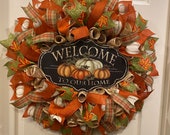 Fall Wreath, Welcome Wreath, Pumpkin Wreath. Thanksgiving Wreath, front door wreath