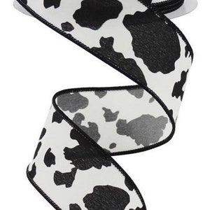 2.5 Fuzzy Cow Print Ribbon: White & Brown (10 Yards) [RGB137704] 
