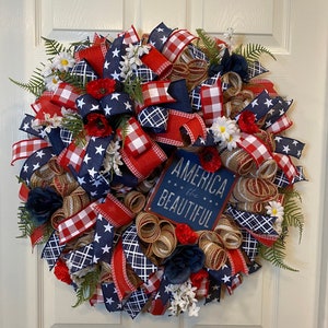Pompotops 2023 New 11.8-Inch Rustic Red White And Blue Patriotic Fabric  Front Door Wreath With Metal Star Bow – Americana Decoration – Indoor  Outdoor 4th Of July Home Decor 