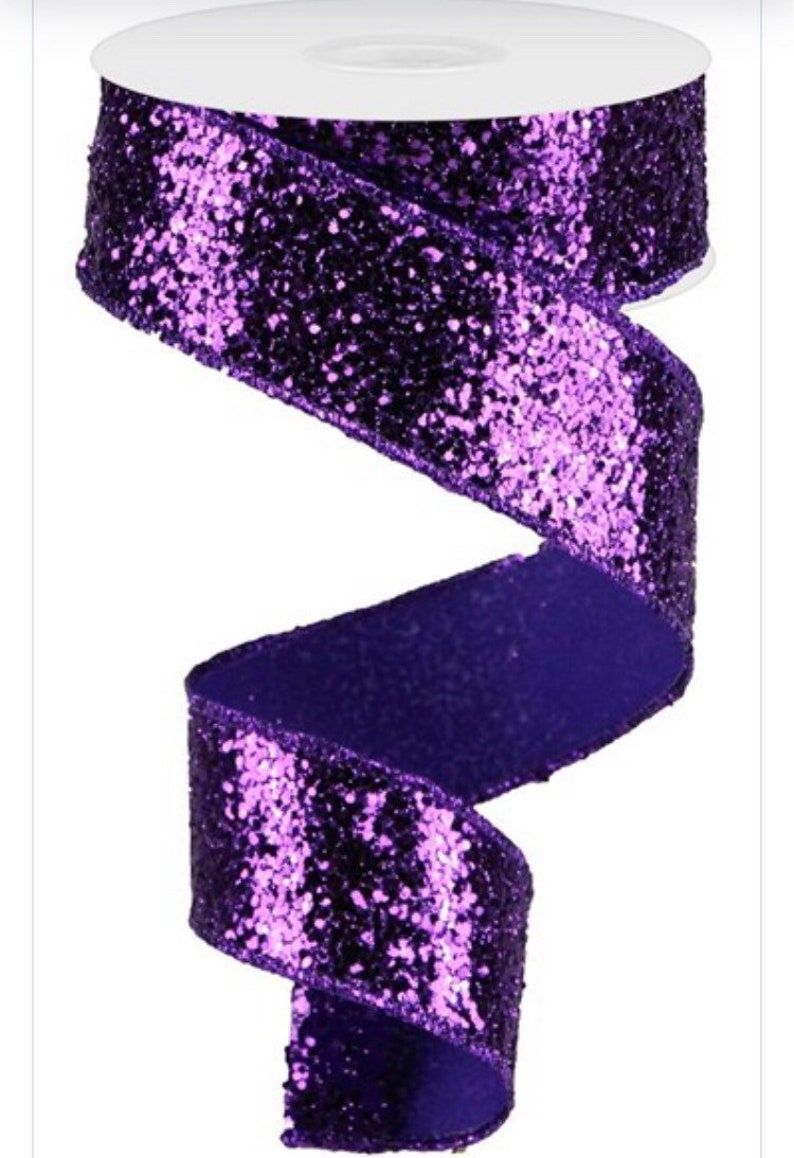 1 12 Wired Ribbon Purple Ribbon Glitter Ribbon Wired Ribbon 10 Yard Roll