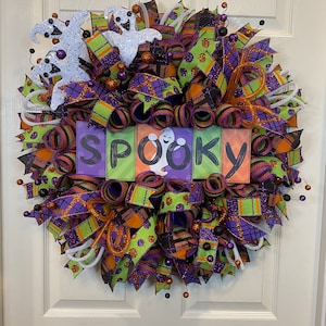 Halloween Wreath, Ghost Wreath, Spooky Wreath, Halloween Wreath for Front Door, Door Wreath