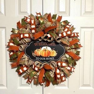 Fall Wreath, Welcome Wreath, Pumpkin Wreath, Thanksgiving Wreath, Fall Welcome Wreath, Wreath, Fall Front Door Wreath, Front Door Wreath