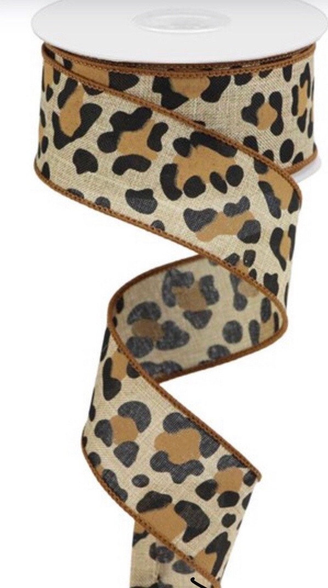 Leopard Ribbon, Animal Print Ribbon, Burlap Ribbon, Wired Ribbon, 1 1/2